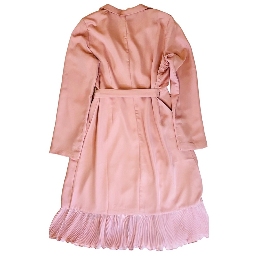 Mauve Pink Long Sleeve Ruffle Hem Belted Wrap MIDI Dress - Picture 2 of 7